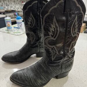 Tony Lama Mens 10 D Cowboy Boots 6250 Black Grey Leather Western Stitching